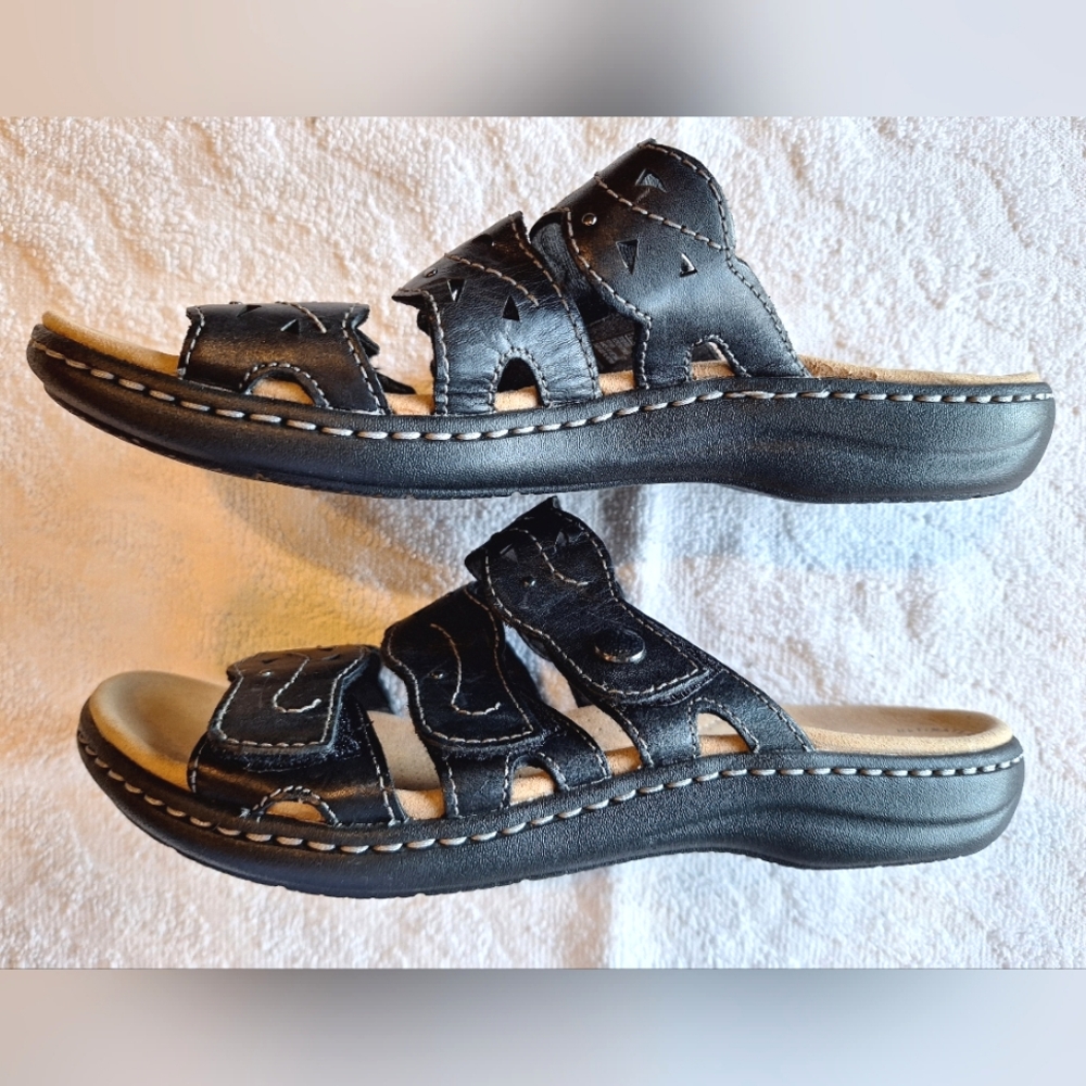 Clarks Womens Laurieann Echo black leather comfort sandals women's size 9.5 - Picture 10 of 13